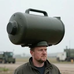 photography of a man with big nuclear device in the head