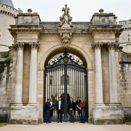 the castle entrance gate, by gaston bussiere, j. c. leyendecker, craig mullins, donato giancola, greg rutkowski, symmetry!!, highly detailed, sharp focus