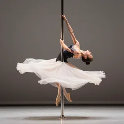 a color photo of natural female twirling around a pole, detailed, beautiful, award winning