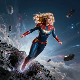 captain marvel flying into a black hole