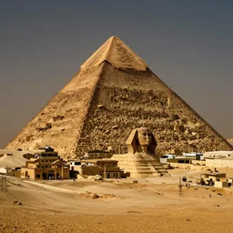 a city in the desert with a pyramid in center, ziggurat, fantasy art,hyper realistic, dramatic lighting, cinematic, 35mm lens, 8k,
