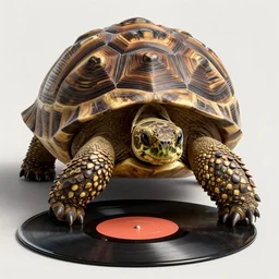 tortoise eating an old vinyl record, trending on artstation, 30mm, by Noah Bradley trending on ArtStation, deviantart, high detail, stylized portrait H 704