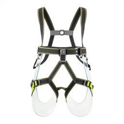 glass climbing harness, commercial catalog photo, isolated on a pure white background, centered, entire object in frame, sharp focus, soft studio lighting