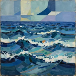 the ocean and its undulating waves calmed the intensity of colors she saw, high quality abstract art in the style of georgia o keefe and cubism, - n 4