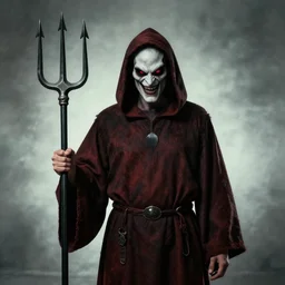 evil spoon wearing a robe holding a pitchfork