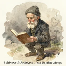 a muted color watercolor sketch of a little person poor old man story book character ifrom the book Baltimore & Redingote by Jean-Baptiste Monge of an old man in the style of by Jean-Baptiste Monge that looks like its by Jean-Baptiste Monge and refencing Jean-Baptiste Monge