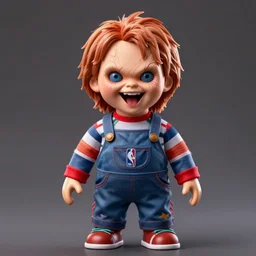 screaming chucky doll as a nba player, nba player as a screaming chucky doll by greg rutkowski and thomas kinkade, trending on artstation, 3 d render octane