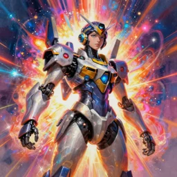 girl mecha pilot painting by kuvshinov ilya, key visual, pv, dramatic wide angle shot, by studio trigger, vibrant, daily deviation, trending, faved watched read radiating colorful energy. photorealistic, magical atmosphere,, holographic undertones, highly saturated colors