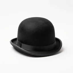 miniature bowler hat, photorealistic, isolated on a pure white background, centered, entire object in frame, sharp focus, soft studio lighting