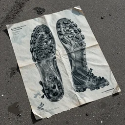 a tattered poster on the pavement with puddles and boot marks, highly professionally detailed,, highly detailed -