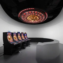 minimalistic curved perspective digital art of alien shaped indoor casino with roulettes in the roof, by anton fadeev from nightmare before christmas