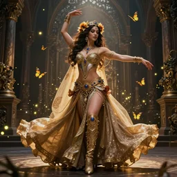 xena warrior princess themed belly dance wedding, butterflies, fireflies, glowing dust, by mucha, by fenghua zhong, gothic and victorian and roman architecture, intricate jewelry, vests, corsets, kneehigh boots, ornate, filigree, bloom, rim lighting, cinematic lighting, god rays, artstation, cgsociety, rendered in octane.