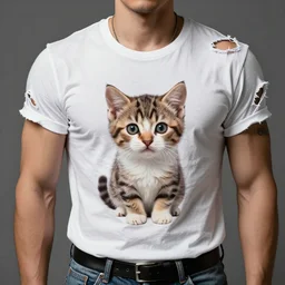 badass muscular gangsta wearing ripped t - shirt with cute kitten