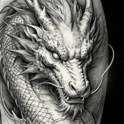 highly detailed picture of great dragon, sketch tattoo, edge of the universe, perfectly face, highly detailed, masterpiece, trending on artstation, golden ratio, cinematic romantic magical, perfect intricate highly detailed painting by gustave dore, digital art