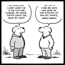 humorous b + w comic strip, artwork and writing by gary larson