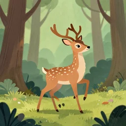 anthropomorphic doe feminine deer character frolicking in the woods by Katiehofgard