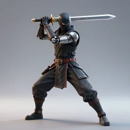 3d cyborg ninja wielding a sword in a cool pose