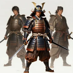 a traditional japanese samurai in full armor holding a sword, by greg rutkowski, artstation, concept art, illustration, fantasy, classic, armor, realistic, traditional, weapon, samurai, warlord, by steven argyle, by danny devito