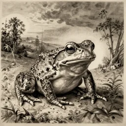 a frog etching in the style of albrecht durer.