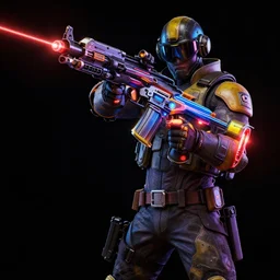 Fallout Laser Weapons Concept Art, vibrant colors, 8k photorealistic, black background, HD, high details, trending on artstation