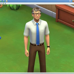 bill gates pissing his pants in the sims 2, pc screenshot, top down zoomed in