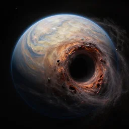 photo of a planet sucked into a black hole
