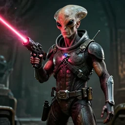 jeff bezos as a filthy alien invader with a laser weapon from a pulp movie, photorealistic, cinematic lighting, highly detailed, very intricate, by hr giger