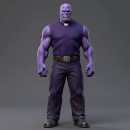 thanos, purple skin, josh brolin, clerical clothes, full body shot, realistic, highly detailed