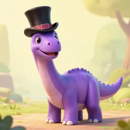 a happy friendly purple diplodocus wearing a top hat and smiling HD Photo