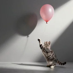 picture of a cat trying to catch a balloon