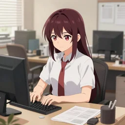 Arachne Monstergirl working in an office, detailed, wallpaper, 4k, anime, trending on artstation, by wlop