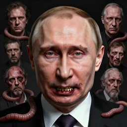 a portrait of vladimir putin's, flesh eating worms, macabre, horror saw teeth, horror rotten teeth, peeling face skin, by donato giancola and greg rutkowski and wayne barlow and zdzisław beksinski, realistic face, visible face, digital art, artstation, symmetry
