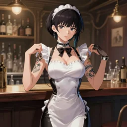 portrait of a cyberpunk tattooed barmaid, anime, artstation, anime style, elegant, highly detailed, digital painting, concept art, smooth, sharp focus, illustration, art by studio ghibli, fujita goro, atey ghailan, tom whalen, jean giraud 8 k