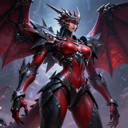 galactic hyperdetailed elegant beautiful stunning giantess anthropomorphic mecha sexy hot female dragon goddess, sharp spines, sharp metal ears, sharp red eyes, smooth red skin, sharp black armor, bigger than galaxy, epic proportions, epic scale, epic size, warframe destiny fanart, furry, dragon art, goddess, giantess, furaffinity, octane render