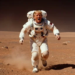 trump running out of oxygen on the surface of mars in the movie total recall 1990, his eyes are bugging out and he is screaming