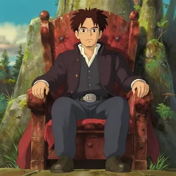 Johnny Depp sitting on a throne, studio Ghibli style
