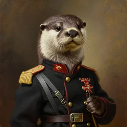 oil painting of an anthropomorphic otter in military uniform, amazing detail, painted by rembrandt - n 9