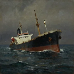 a shipwreck is surfacing at sea, oil on canvas, chiaroscuro