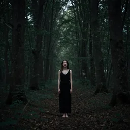 a beautiful woman alone inside an empty dark forest in style of Alexandre Chaudret, trending on ArtStationH