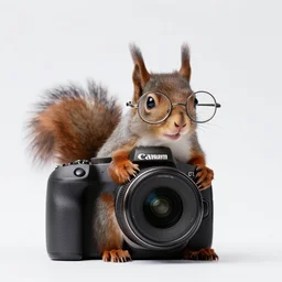 squirrel wearing glasses, canon eos r 3, low angle camera