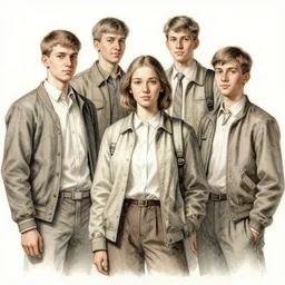 a group of university students highly detailed, digital painting, watercolor, soviet realism, engraving, artstation, concept art, smooth, sharp focus, vivid grunge, manga, illustration, unreal engine 5, 8 k, pixar disney