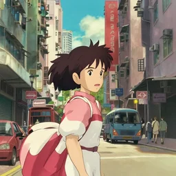 beautiful hong kong street scene, in the style of hayao miyazaki
