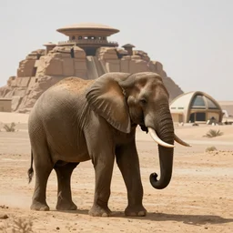 photo of elephant on the background of mos eisley on tatooine, 5 0 mm, beautiful photo