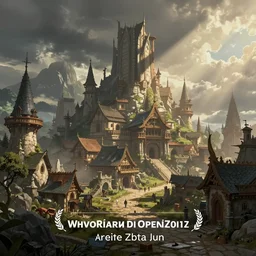 beautiful matte painting of a fantasy town, volumetric lighting