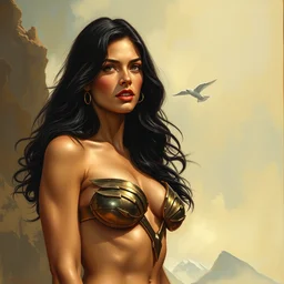 gal gadot as a frank frazetta painting