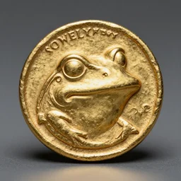an ancient roman gold coin with the winking frog face, smiling, close up photo, ultra realistic, studio photo, bokeh, 4 k, hd, centered