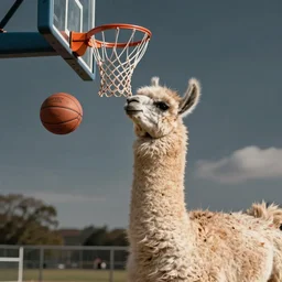 llama dunking a basketball