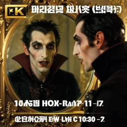 hyperrealistic portrait of a vampire watching a mirror. by alphonse mucha, fantasy art, photo realistic, dynamic lighting, artstation, poster, volumetric lighting, very detailed faces, 4 k, award winning