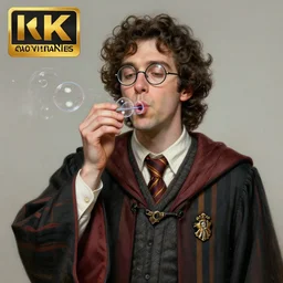 an anthropomorphic beautiful male wizard portrait blowing bubbles wearing stripes robe, round glasses, curly hair, fine art, award winning, intricate, elegant, sharp focus, octane render, hyperrealistic, cinematic lighting, highly detailed, digital painting, 8 k concept art, art by jamie hewlett and z. w. gu, masterpiece, trending on artstation, 8 k