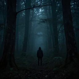 scp - 0 9 6 hiding in a dark scary forest at night, fog, dark, scary, horror, creepy